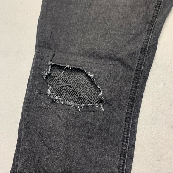 Free People Fishnet Patch Skinny Jean Button Fly Washed Out Black size 30 - Picture 4 of 16